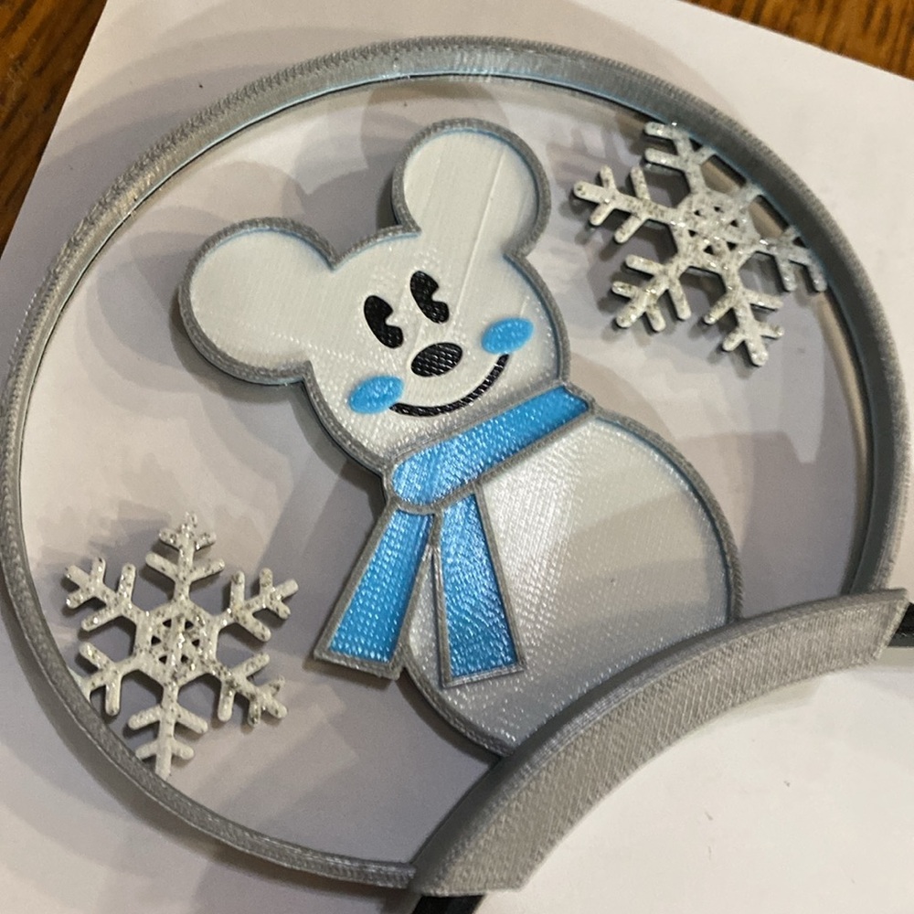 3-D printed mouse ears, Mickey as a snowman - Picture 2 of 3